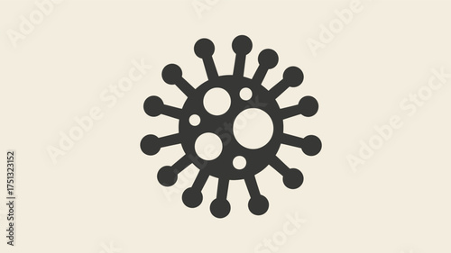 Abstract dark silhouette of a stylized virus or germ with radiating spikes and internal circular shapes on a light textured background