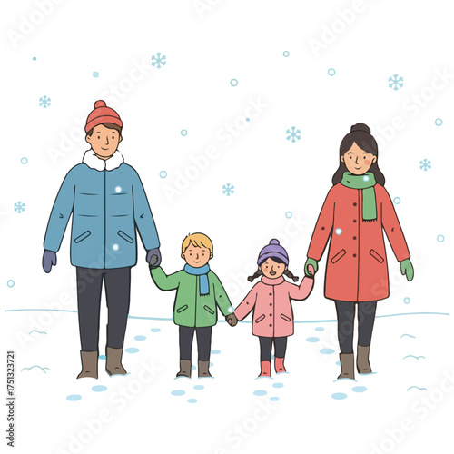 Family Stroll in Winter a Heartwarming Scene of Parents and Children Enjoying a Snowy Day Together
