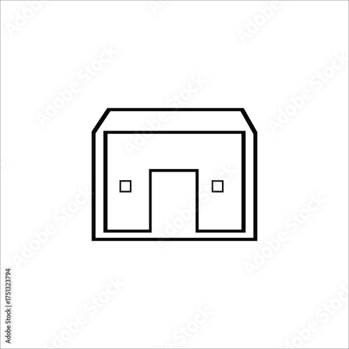 Simple Black Outline Icon Of A House With Open Door .eps