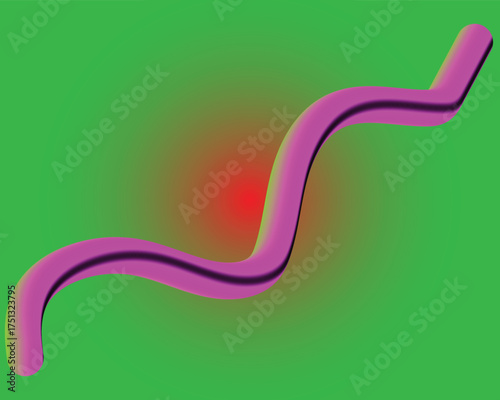 Abstract Wavy Pink Tube With Red Glow On Green Gradient Background .eps