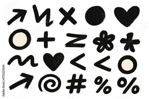 Brushstroke Symbol Collection in Black Ink on Beige Background