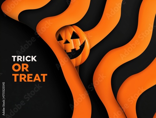halloween background with pumpkin and orange waves