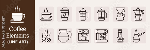 Coffee Line Art Illustrations – Elegant Outline Vector Elements
