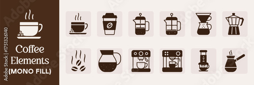 Coffee Elements Collection – Minimal Monochrome Filled Vector Design
