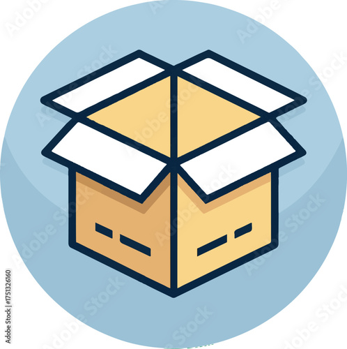 Open Cardboard Box Icon with a Blue Background