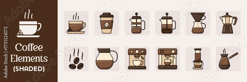 Coffee Vector Elements Set – Shaded Cafe Illustrations and Design Elements