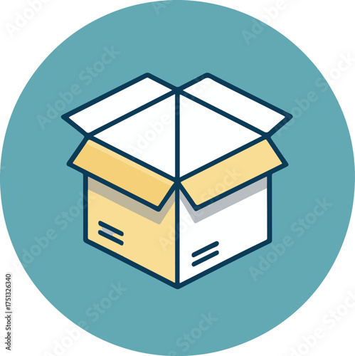 Open Cardboard Box Icon with a Light Blue Background