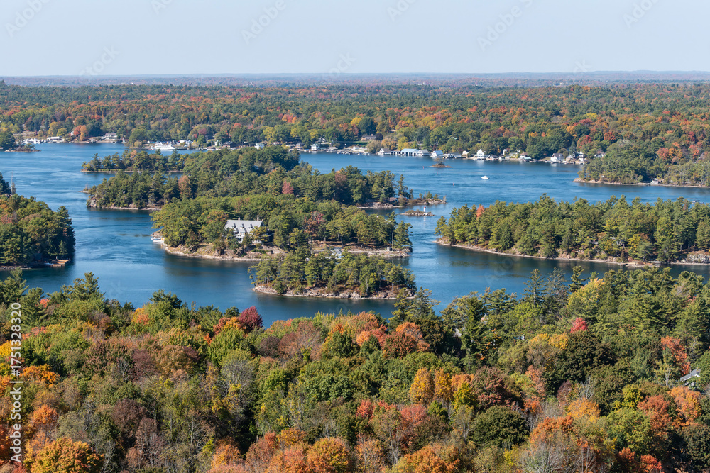 Fototapeta premium View of Islands From Thousand Islands Tower on a Sunny Autumn Day