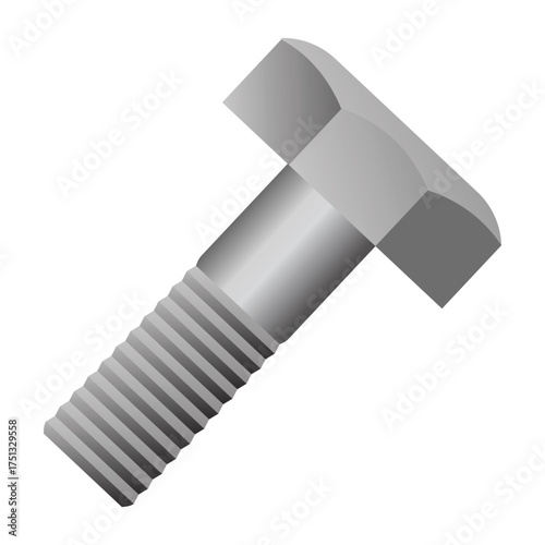 Metallic hexagonal bolt featuring polished surface, threading, industrial precision engineering for mechanical fastening applications