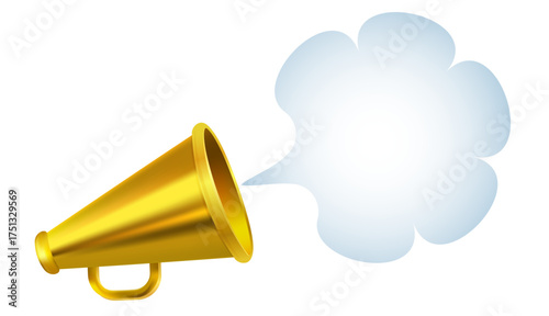 Vector icon of vintage golden megaphone for fake, breaking news or sale. Vector retro gold megaphone and speech bubble.