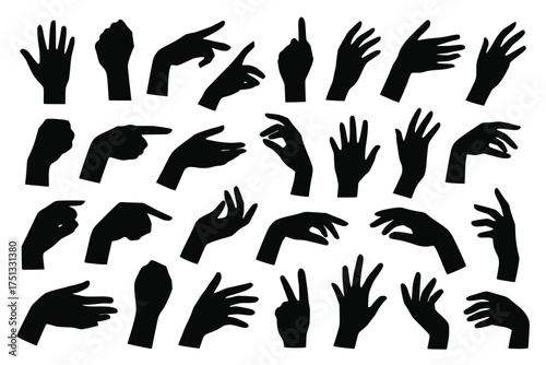 Hand Gesture Silhouette Collection in Black on Transparent Background for Communication and Design