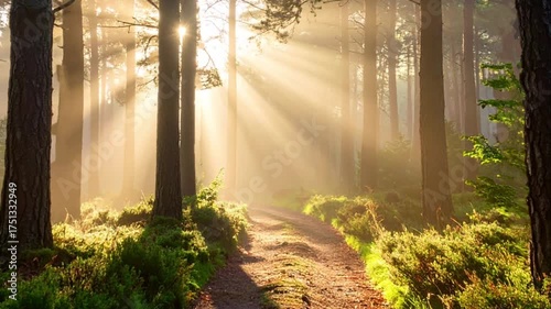 Cinematic Forest Path with Sun Rays