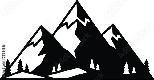Mountain Range Peaks Vector Illustration Isolated on PNG Background Black Silhouette Graphic Design for Outdoor Activity Adventure Travel Exploration Graphic