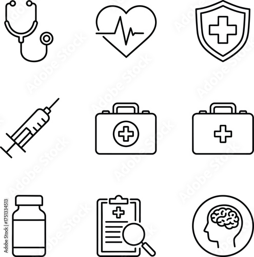 Medical and Healthcare Equipment Vector Illustration Isolated on PNG Background Black Outline Graphic Design for Doctor Nurse Hospital Clinic Treatment