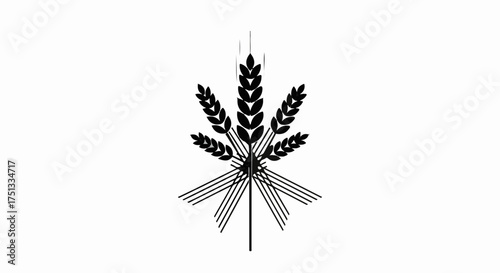 Stylized black and white graphic representing wheat stalks and abstract lines