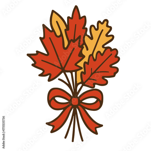 Vector illustration of autumn leaves bouquet tied with ribbon