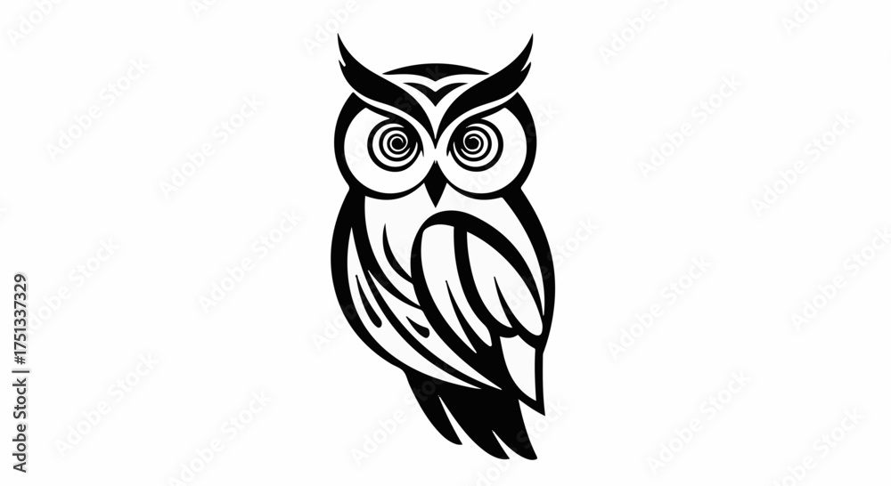 Obraz premium Wise owl illustration with striking eyes on a clean white background