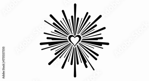 Radiant heart bursts with energy and life, symbolizing love and celebration