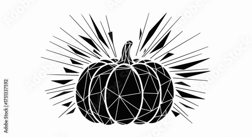 Geometric pumpkin radiating light with sharp abstract rays, symbolizing autumn energy and harvest.