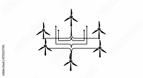 Array of wind turbines generating clean energy in a symmetrical pattern
