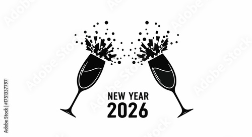 Two champagne glasses clinking to celebrate the New Year.