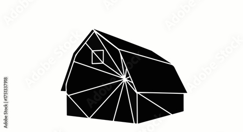 Geometric barn silhouette with minimalist design and stark contrast