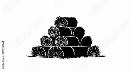 Stacked hay bales create a rustic countryside silhouette against a white background.