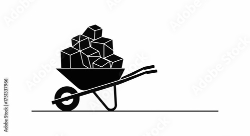 Wheelbarrow overflowing with heavy cargo on a plain background, symbolizing hard work and logistics.