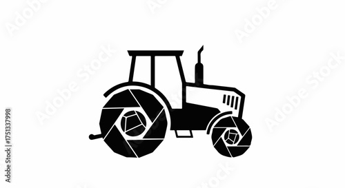 Creative tractor silhouette with camera lens wheels symbolizing agricultural photography