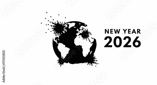 New Year 2026 global crisis concept with planet Earth depicted with dark splatters