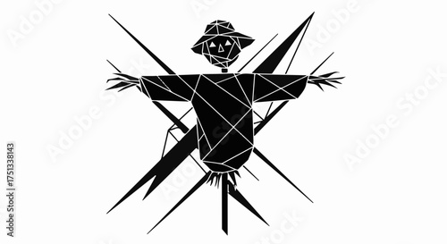 Abstract scarecrow silhouette with sharp geometric rays against a white background