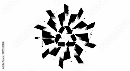 Abstract geometric pattern with repeating arrows forming a circular design, symbolizing movement and direction.