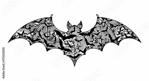 Intricate illustration of a bat silhouette filled with a swarm of smaller bats