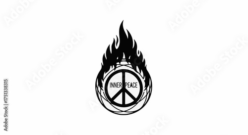 Symbol of inner peace engulfed in flames, representing intense emotional struggle or transformation.