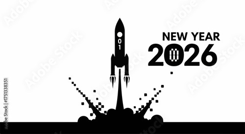 Rocket launching into the future with New Year 2026 celebration
