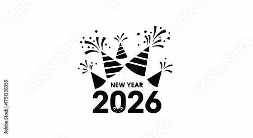 Celebratory New Year 2026 illustration with party poppers and confetti, symbolizing new beginnings and festive joy.