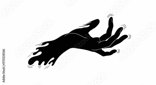 Abstract black hand dissolving into shadows against a white background, symbolizing loss or transformation.