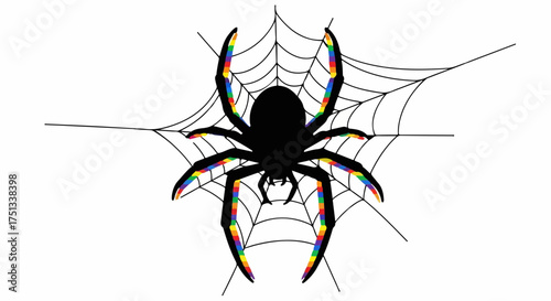 Vibrant rainbow spider on a delicate web, symbolizing diversity and connection.