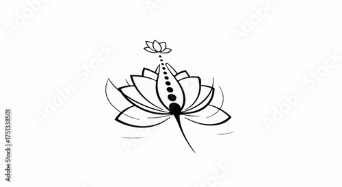 Minimalist illustration of a lotus flower unfolding with a smaller bloom ascending, symbolizing growth and tranquility.