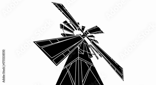 Modern abstract windmill silhouette against a bright sky