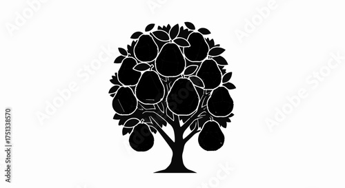Silhouette of a pear tree laden with fruit, symbolizing abundance and growth