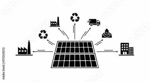 Solar panel system powering industry, recycling, and communities with clean energy.