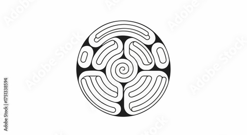 Intricate circular Celtic knot design with a central spiral, symbolizing ancient wisdom and interconnectedness.