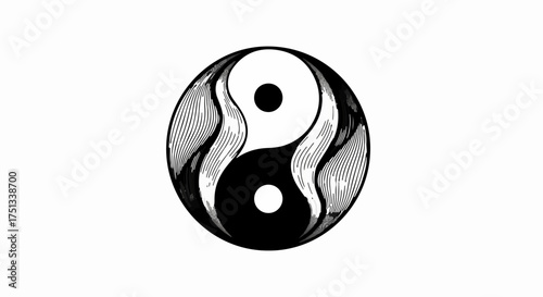 Harmonious yin yang symbol representing balance and duality in a sketched style