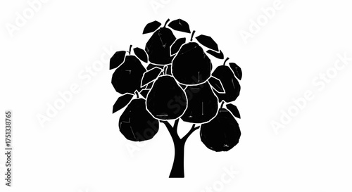 A stylized silhouette of a pear tree laden with ripe fruit, symbolizing abundance and nature's bounty.