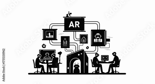 People engage with augmented reality technology and data visualization