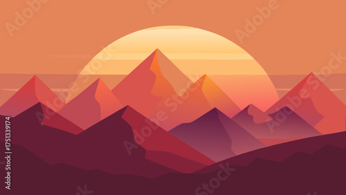 Majestic mountains at sunset with warm colors and soft lighting creating a serene and peaceful landscape with a sense of adventure and tranquility
