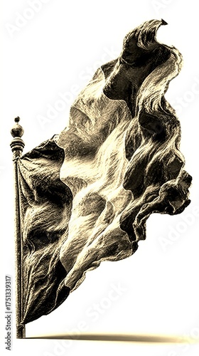 Flag of France waving in the wind with and detailed texture displayed on a flagpole