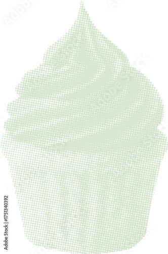 Abstract vector illustration of a cupcake with a solid stone texture. Surreal dessert or bakery concept in a monochrome retro halftone style, isolated graphic icon for print or logo.
