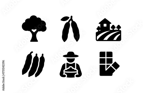 Carob tree icon set featuring agriculture and harvest themes for design use